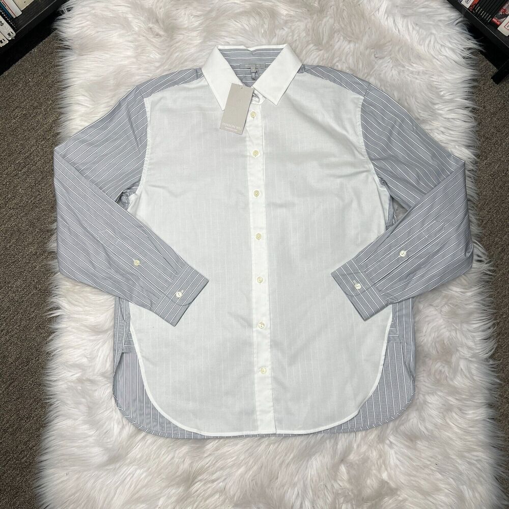 HINSON WU HALSEY SHIRT SOLID BLOCKED STRIPE GALORE SHIRT SIZE SMALL